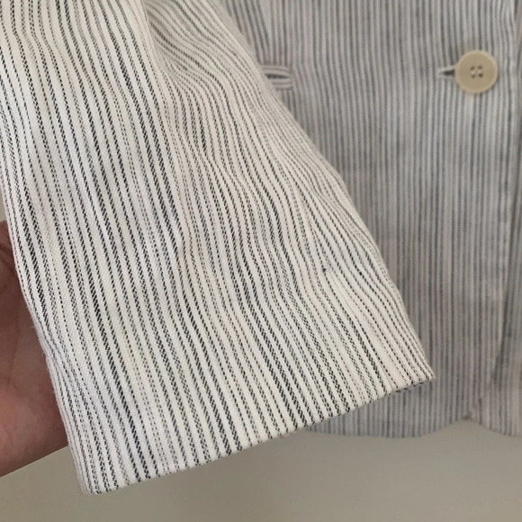 Theory Double Breasted Linworth Ikat Tierra Linen Blazer Coat Beige Gray Size 2 - Picture 4 of 9